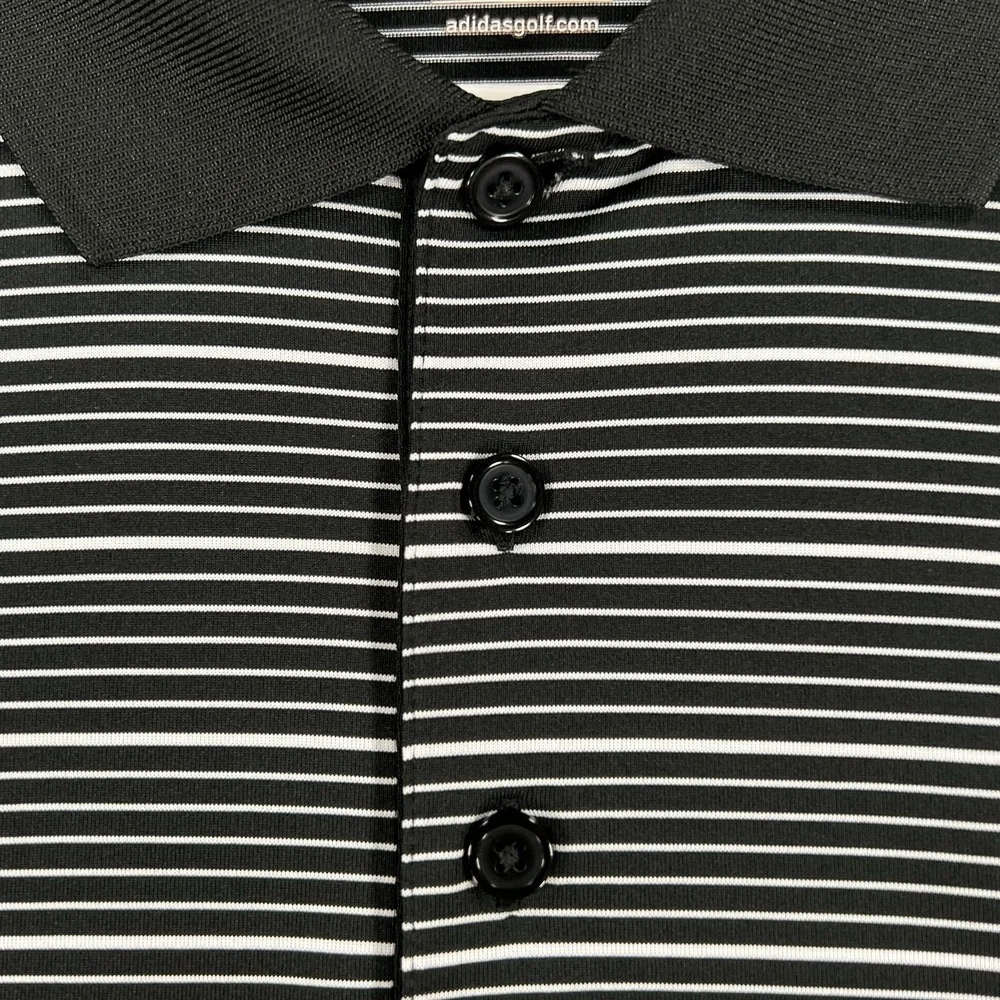 Adidas Polo Shirt Mens Large Black White Striped Short Sleeve Climacool Golf